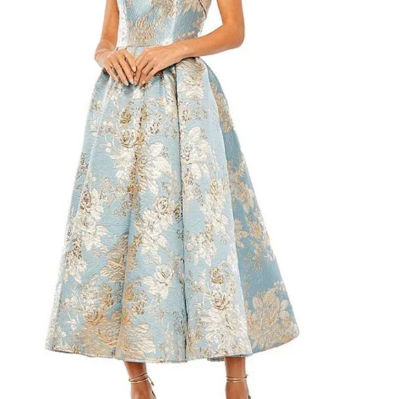Mac Duggal Strapless Brocade Midi Dress with Pockets NWT Blue Multi - Picture 15 of 15